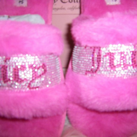 Juicy Couture Slide Slippers Faux Fur Crystals Gravity Pink Women's Sizes - Picture 5 of 15
